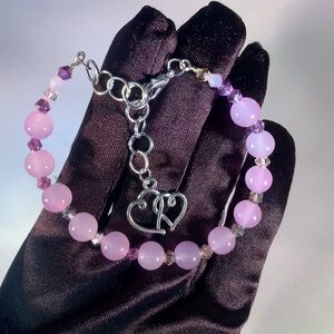 BUBBLEGUM PASSION — Designer Pink Glass Beaded Bracelet with Heart Charm